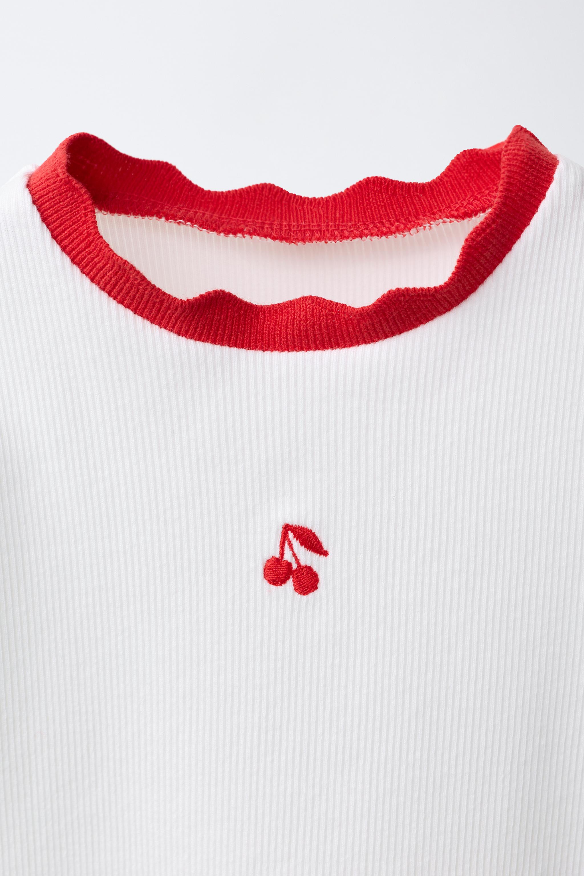 EMBROIDERED RIB T-SHIRT WITH CONTRAST PIPING